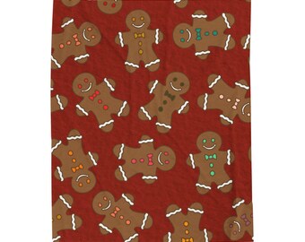 Manta de felpa de terciopelo con estampado de galletas de jengibre / Manta navideña acogedora