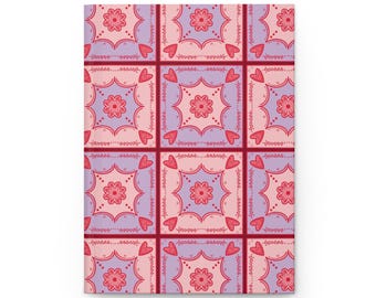 Diario de tapa dura mate, lindo patrón de repetición de corazones y flores, cuaderno de bocetos, bloc de notas, Bullet Journal, regalo para escritores, artistas,