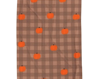 Manta de felpa con estampado de calabaza y cuadros vichy: decoración acogedora para el hogar en otoño
