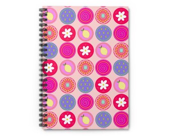 Cuaderno espiral con estampado de lunares rosas y morados, diario, cuaderno de escritura, papelería, regalo para estudiantes.