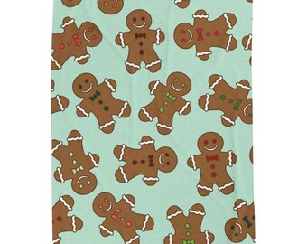 Manta de felpa de terciopelo con estampado de hombres de jengibre / Estampado de galletas navideñas