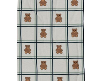 Manta de felpa de terciopelo a cuadros con ositos de peluche / Adorable manta para habitación infantil