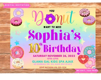 Digital Donut Themed Invitation, Donut Party, Donut Invitation, Digital Design, Girls Birthday, Kids Birthday, Printable Invitation