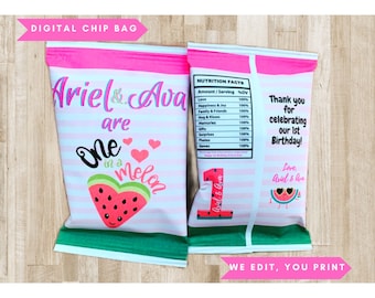 Digital One in a Melon Chip Bag, One in a Melon Theme, First Birthday, Digital Chip Bag, Printable, Toddler Birthday, Party Favours