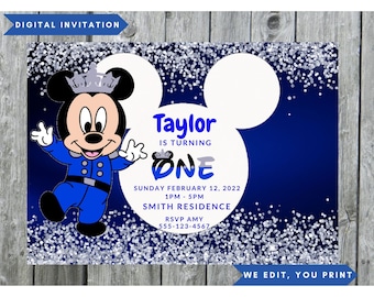 Digital Prince Mickey Invitation, Prince Mickey, First Birthday, Digital Invitation, Printable