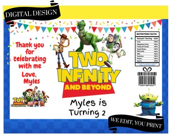 Plantilla digital para bolsa de golosinas o papas fritas de Toy Story 2: Infinity and Beyond, recuerdo de fiesta, digital, imprimible