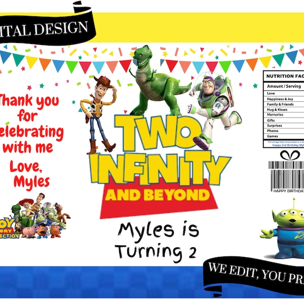 Digital Toy Story Two Infinity and Beyond Chip Bag/Treat Bag Template, Toy Story, Two Infinity and Beyond, Party Favour, Digital, Printable