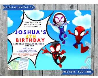 Digital Spidey and Friends Invitation, Spidey and Friends Birthday, Spidey and Friends Invitation, Digital Design, Printable