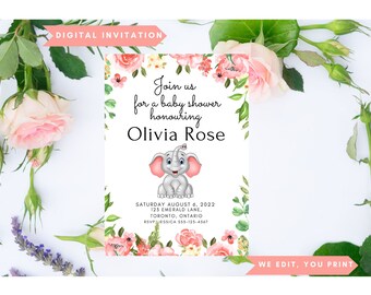 Digital Baby Shower Invitation, Baby Elephant Baby Shower Invitation, Digital Invitation, Baby Shower Invitation