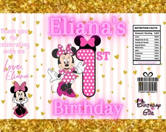 Digital Minnie Mouse Design Chip Bags/Treat Bags, Minnie Mouse, Minnie Mouse Birthday, Digital Design, Printable