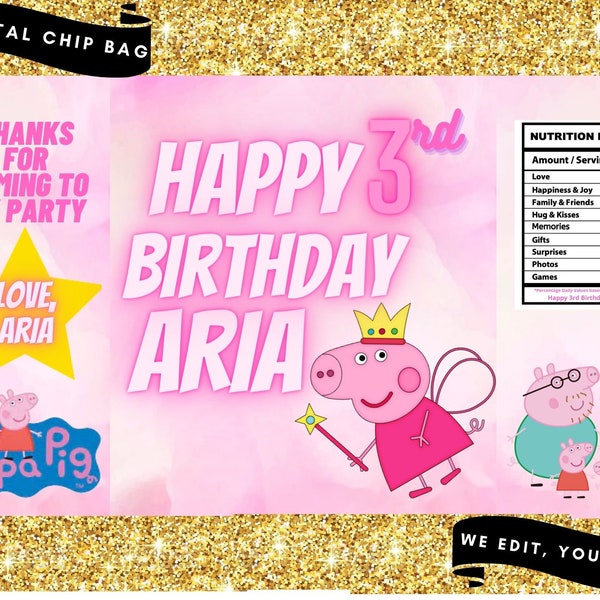 Digital Peppa Pig Chip Bag Design, Peppa Pig Party, Peppa Pig Birthday, Peppa Pig Party Favours, Digital Design, Printable