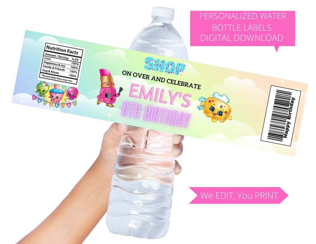 Digital Shopkins Water Bottle Labels Shopkins Water Bottle - Etsy