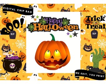 Digital Halloween Chip Bag/Treat Bag, Halloween Chip Bag, Halloween Party Favours, Digital Design, Printable