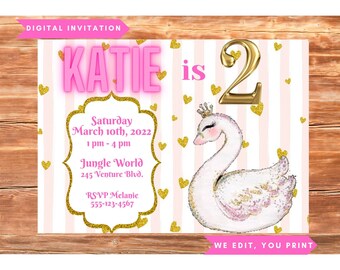Digital Swan Princess Invitation, Swan Princess, Birthday Invitation, Digital Invitation, Printable, Kids Birthday, First Birthday Invite