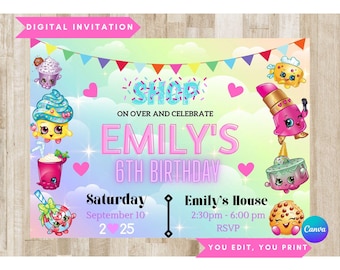 Digital Shopkins Invitation, Shopkins Birthday Party, Shopkins Invitation, Digital Design, Printable Invitation