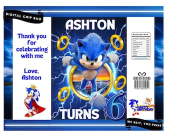 Sonic Themed Digital Chip Bag Design, Digital Design, Printable after Customization