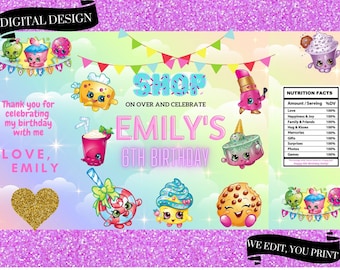 Digital Shopkins Theme Chip Bag/Treat Bag, Shopkins Birthday, Shopkins Treat Bags, Digital Design, Printable, Print at Home