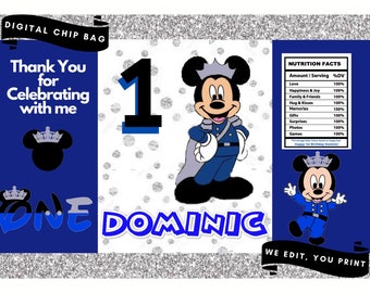 Digital Prince Mickey Themed Chip Bag/Treat Bag, Prince Mickey Birthday, Digital Treat Bag, Mickey Birthday, Digital Design, Printable