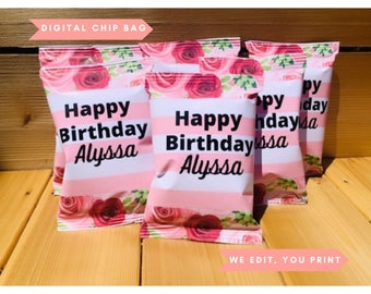Digital Rose Themed Chip Bag, Digital Chip Bag, Personalized Chip Bag, Digital Treats