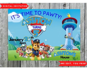 Digital Paw Patrol Invitation, Paw Patrol Birthday Party, Digital Design, Kids Birthday, Paw Patrol, Printable
