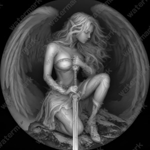 Warrior Angel Coin Depth Map | Fiber Laser | Depth Map | 3D Laser Engrave | Xtool | Lightburn | 3d Embossing Files | PNG |