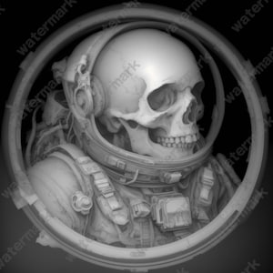 Skeleton Astronaut Coin Depth Map | Fiber Laser | Depth Map | 3D Laser Engrave | Xtool | Lightburn | 3d Embossing Files | PNG |