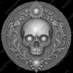 Skull Coin Depth Map | Fiber Laser | Depth Map | 3D Laser Engrave | Xtool | Lightburn | 3d Embossing Files | PNG |