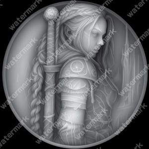Female Warrior Coin Depth Map | Fiber Laser | Depth Map | 3D Laser Engrave | Xtool | Lightburn | 3d Embossing Files | PNG |