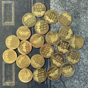 Guard Order Tokens | Grim Dark | Imperial | 10th Edition | Custom Brass Wargaming Tokens | Metal | Engraved