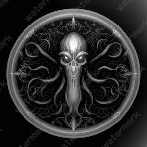 Cthulhu Skull Coin Depth Map | Fiber Laser | Depth Map | 3D Laser Engrave | Xtool | Lightburn | 3d Embossing Files | PNG |