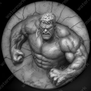 Hulk Coin Depth Map | Fiber Laser | Depth Map | 3D Laser Engrave | Xtool | Lightburn | 3d Embossing Files | PNG |