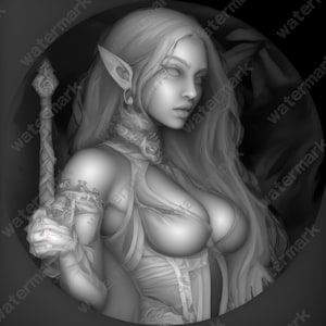 Female Elf Warrior Coin Depth Map | Fiber Laser | Depth Map | 3D Laser Engrave | Xtool | Lightburn | 3d Embossing Files | PNG |