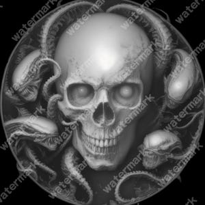 Aliens Skull Coin Depth Map | Fiber Laser | Depth Map | 3D Laser Engrave | Xtool | Lightburn | 3d Embossing Files | PNG |