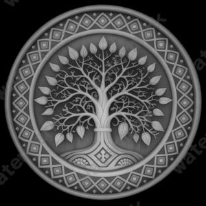 Celtic Tree of Life Coin Depth Map | Fiber Laser | Depth Map | 3D Laser Engrave | Xtool | Lightburn | 3d Embossing Files | PNG |