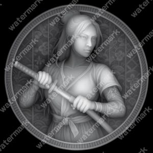 Female Samurai Coin Depth Map | Fiber Laser | Depth Map | 3D Laser Engrave | Xtool | Lightburn | 3d Embossing Files | PNG |