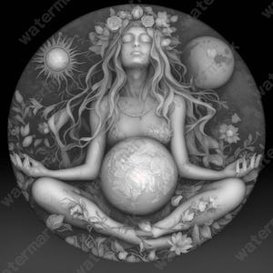 Mother Earth Gaia Coin Depth Map | Fiber Laser | Depth Map | 3D Laser Engrave | Xtool | Lightburn | 3d Embossing Files | PNG |