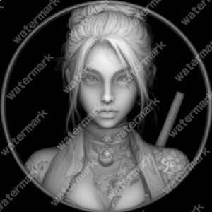 Female Samurai Coin Depth Map | Fiber Laser | Depth Map | 3D Laser Engrave | Xtool | Lightburn | 3d Embossing Files | PNG |