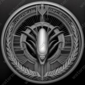 Aliens Coin Depth Map | AVP | Fiber Laser | Depth Map | 3D Laser Engrave | Xtool | Lightburn | 3d Embossing Files | PNG |