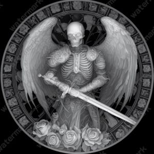 Angel Skeleton Knight Coin Depth Map | Fiber Laser | Depth Map | 3D Laser Engrave | Xtool | Lightburn | 3d Embossing Files | PNG |