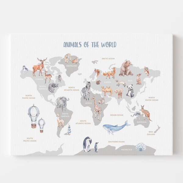 Stretched Canvas World Map Wall Art Etsy