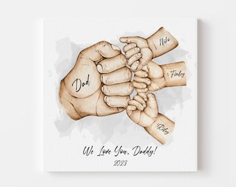 Personalized Dad and Kids Fist Bump Canvas, Father's Day Gift, Custom Gift for Grandpa, Personalised Dad Present, Family Hands, Daddy Gifts
