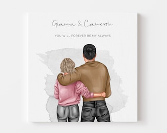 1 Year Anniversary Gift for Boyfriend, Custom Canvas Print,Personalized Couple Print,Long Distance Relationship Gift,Custom Family Portrait