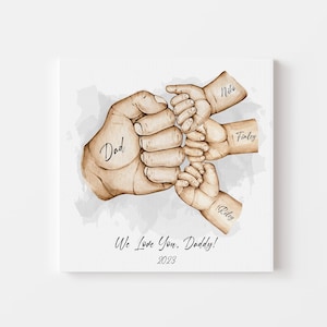 Personalized Dad and Kids Fist Bump Canvas, Father&#39;s Day Gift, Custom Gift for Grandpa, Personalised Dad Present, Family Hands, Daddy Gifts