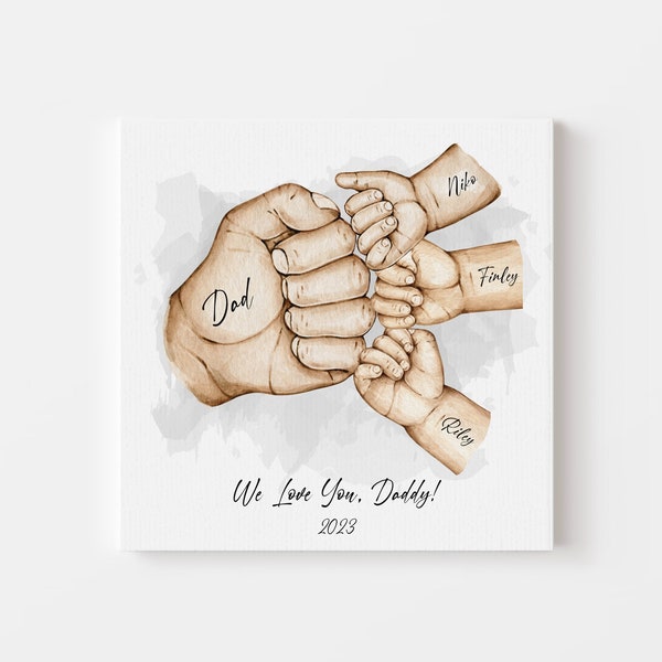 Personalized Dad and Kids Fist Bump Canvas, Father's Day Gift, Custom Gift for Grandpa, Personalised Dad Present, Family Hands, Daddy Gifts