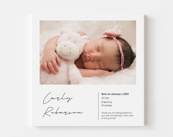 Birth Stat Canvas, Custom Baby Birth Stat with Photo, Birth Announcement, Custom Newborn Gift,Nursery Wall Art, Birth Poster,Birth Stat Sign