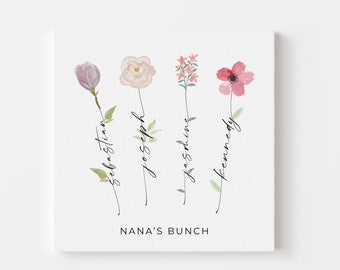 Personalized Grandma's Garden Canvas, Flower Stem Name Print, Custom Family Portrait, Flower Wall Art for Grandparents, Custom Gift