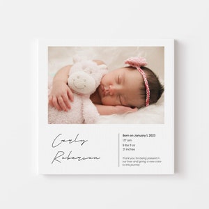 Birth Stat Canvas, Custom Baby Birth Stat with Photo, Birth Announcement, Custom Newborn Gift,Nursery Wall Art, Birth Poster,Birth Stat Sign