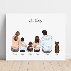 Custom Family Print with Pets, Personalized Family Portrait, New Home Gift, Mother Birthday Gift, Gift for Dad, Custom Gift for Grandparents