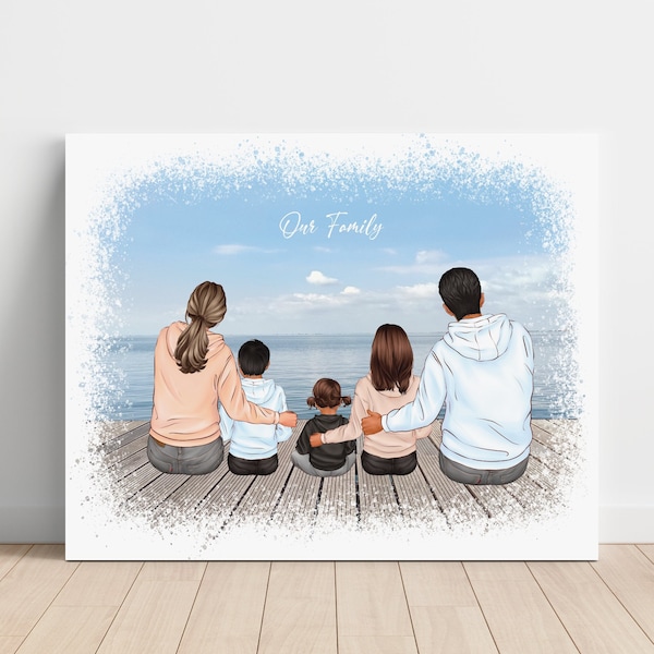 Personalized Family Portrait, Custom Family Print with Pets, New Home Gift, Mother Birthday Gift, Gift for Dad, Custom Gift for Grandparents