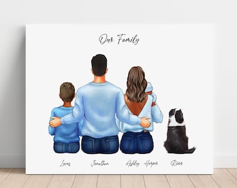 Custom Family Portrait with Newborn, Personalized Family Canvas, New Home Gift, Mother Day Gift, Gift for Dad, Custom Illustration with Pets